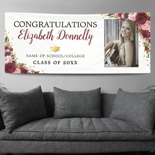 Klasse van 2025 Bourgogne Gold Afstuderen Foto Spandoek