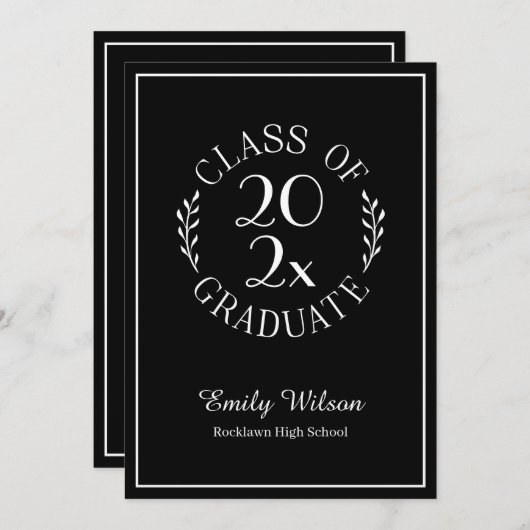 Klasse van 2025 Chic Black Graduation Party Kaart (Voorkant / Achterkant)