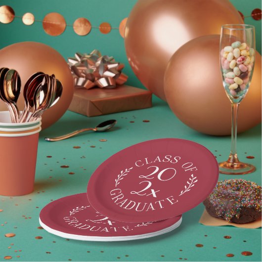 Klasse van 2025 Chic Bourgondië White Graduation P Papieren Bordje (Multi)