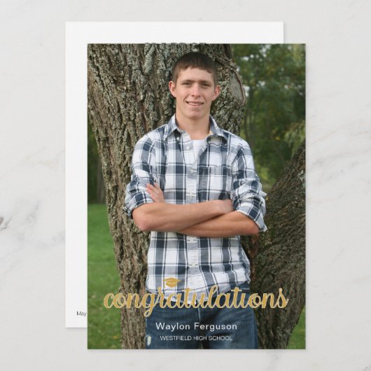 Klasse van 2025 Christelijk Gouden Foto Afstuderen Kaart (Voorkant / Achterkant)