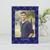 Klasse van 2025 Classic Navy Blue Photo Afstuderen Kaart (Staand voorkant)
