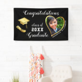 Klasse van 2025 Custom Photo Black Gold Afstuderen Spandoek (Insitu)