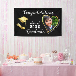 Klasse van 2025 Custom Photo Black Gold Afstuderen Spandoek