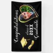 Klasse van 2025 Custom Photo Black Gold Afstuderen Spandoek (Verticaal)