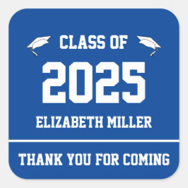 Klasse van 2025 Deep Blue en White Dank u Favor Vierkante Sticker