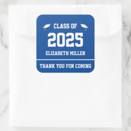 Klasse van 2025 Deep Blue en White Dank u Favor Vierkante Sticker