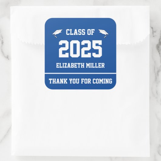 Klasse van 2025 Deep Blue en White Dank u Favor Vierkante Sticker (Tas)