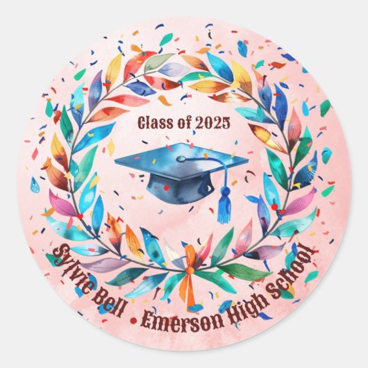 Klasse van 2025 Dochter Afstudeerder Pet Bloemen Ronde Sticker (Voorkant)