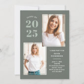 Klasse van 2025 | Drie foto Sage Green Afstudeerde Kaart (Voorkant)