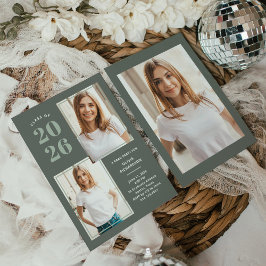 Klasse van 2025 | Drie foto Sage Green Afstudeerde Kaart