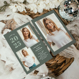 Klasse van 2025 | Drie foto Sage Green Afstudeerde Kaart