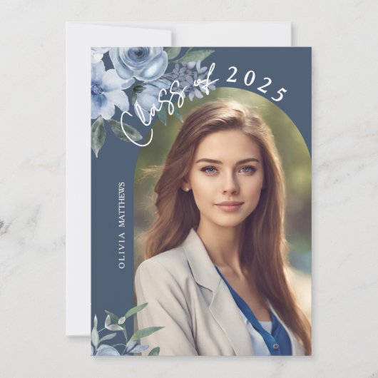 Klasse van 2025 Dusty Blue Roos Custom Photo Kaart (Voorkant)