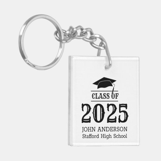 Klasse van 2025 Eenvoudig Elegant Custom Afstudere Sleutelhanger (Voorkant Links)