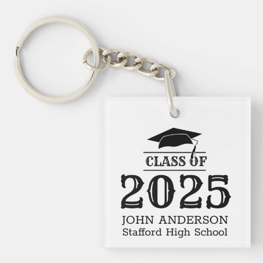 Klasse van 2025 Eenvoudig Elegant Custom Afstudere Sleutelhanger (Voorkant)