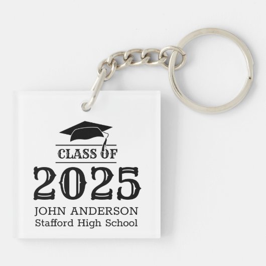 Klasse van 2025 Eenvoudig Elegant Custom Afstudere Sleutelhanger (Achterkant)
