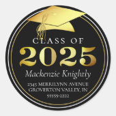 Klasse van 2025 Elegant Black Gold Retouradres Ronde Sticker (Voorkant)