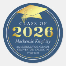Klasse van 2025 Elegant Blauw Goud Retouradres