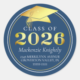 Klasse van 2025 Elegant Blauw Goud Retouradres Ronde Sticker