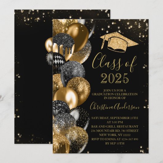 Klasse van 2025 Elegant Gold Glitter afstuderen Kaart (Voorkant / Achterkant)