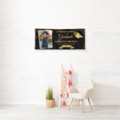 Klasse van 2025 Elegant Zwart Goud Afstuderen Foto Spandoek (Insitu)