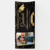 Klasse van 2025 Elegant Zwart Goud Afstuderen Foto Spandoek (Verticaal)