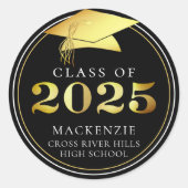Klasse van 2025 Elegant Zwart Goud Gepersonaliseer Ronde Sticker (Voorkant)