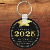 Klasse van 2025 Elegant Zwart Goud Gepersonaliseer Sleutelhanger (Achterkant)
