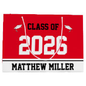 Klasse van 2025 en naam op rode en witte Sjabloon Groot Cadeauzakje (Achterkant)