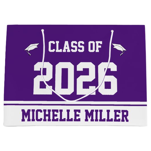 Klasse van 2025 en naam op Royal Paarse en White Groot Cadeauzakje (Voorkant)