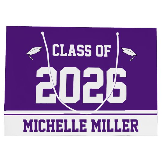 Klasse van 2025 en naam op Royal Paarse en White Groot Cadeauzakje (Achterkant)