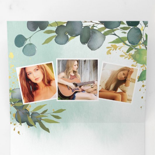 Klasse van 2025 Eucalyptus Graduation Party Drieluik Uitnodiging (Binnenzijde eerst)