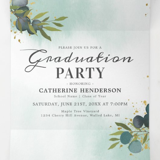 Klasse van 2025 Eucalyptus Graduation Party Drieluik Uitnodiging (Binnenkant midden)