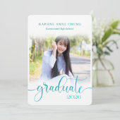 Klasse van 2025 Faux Blue Leaf Moderne foto Kaart (Staand voorkant)