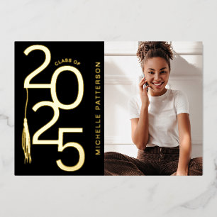 Klasse van 2025 Foto Afstuderen Gold Folie Uitnodiging