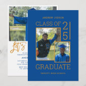 Klasse van 2025 Foto Blauw Afstudeerfeest Kaart (Voorkant / Achterkant)
