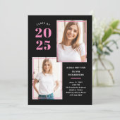 Klasse van 2025 | Foto Roze en Zwart Afstudeerder  Kaart (Staand voorkant)