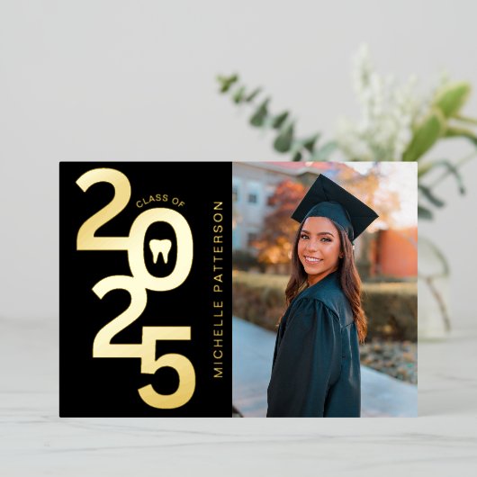 Klasse van 2025 Foto Tandheelkundige School Afstud Folie Uitnodiging (Staand Voorkant)
