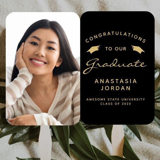 Klasse van 2025 Foto Zwart Goud Afstuderen Handwaaier