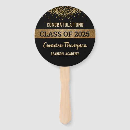 Klasse van 2025 Gefeliciteerd Afstuderen Gold Blac Handwaaier (Achterkant)