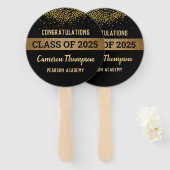 Klasse van 2025 Gefeliciteerd Afstuderen Gold Blac Handwaaier (Voorkant en achterkant)