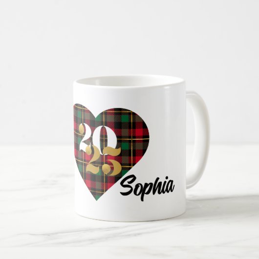 Klasse van 2025 Gepersonaliseerde Plaid Heart Mok (Voorkant rechts)