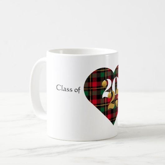 Klasse van 2025 Gepersonaliseerde Plaid Heart Mok (Voorkant links)