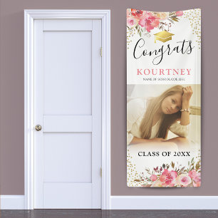 Klasse van 2025 Girly Pink Afstuderen Door Spandoek