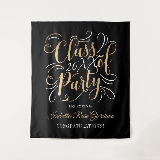 Klasse van 2025 Gold Black Custom Graduation Party Wandkleed (Voorkant)