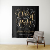 Klasse van 2025 Gold Black Custom Graduation Party Wandkleed (In situ)