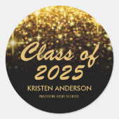 Klasse van 2025 Gold Glitter Glam Sparkle Afstuder Ronde Sticker (Voorkant)
