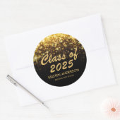 Klasse van 2025 Gold Glitter Glam Sparkle Afstuder Ronde Sticker (Envelop)