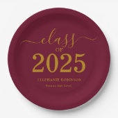 Klasse van 2025 Gold Maroon Graduation Party Papieren Bordje (Voorkant)