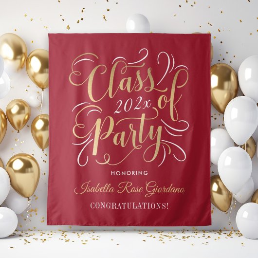 Klasse van 2025 Gold Red Custom Graduation Party Wandkleed