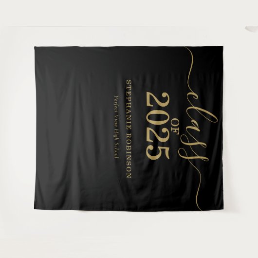 Klasse van 2025 Gold Script Afstuderen Achtergrond Wandkleed (Voorkant (horizontaal))